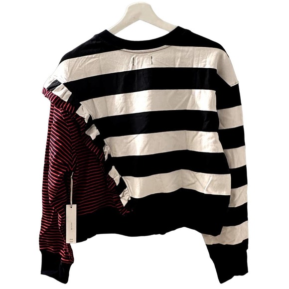 Sundays NYC Women's Ruffle Striped Long Sleeve Pullover Sweatshirt Small NWT - Picture 2 of 8